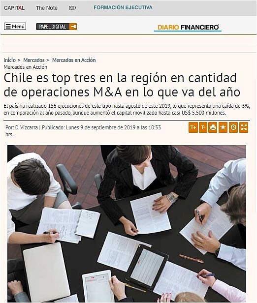 Chile es top tres en la regin en cantidad de operaciones M&A en lo que va del ao